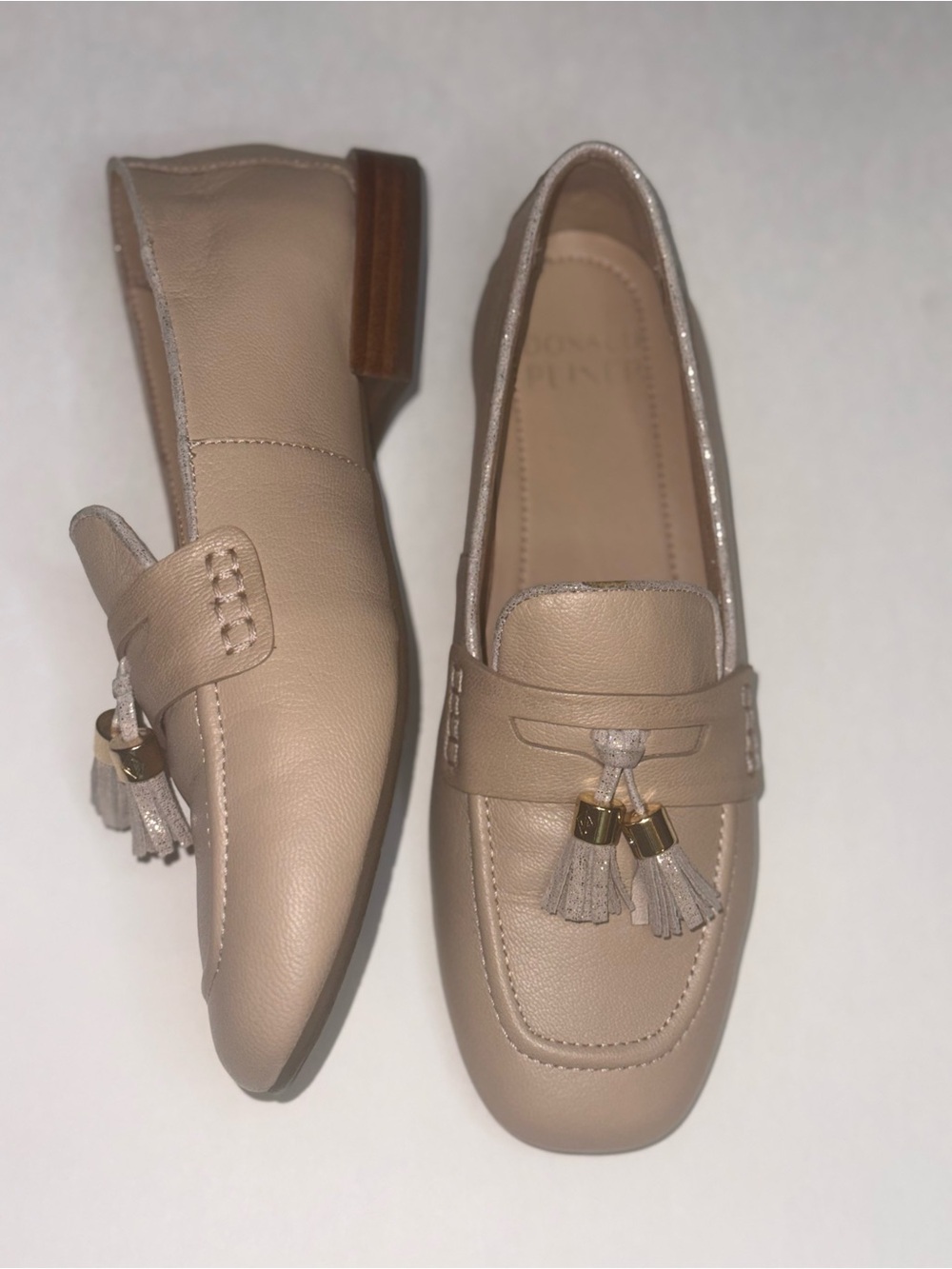 Donald J. Pliner Neutral Beige Tassel Penny Loafers